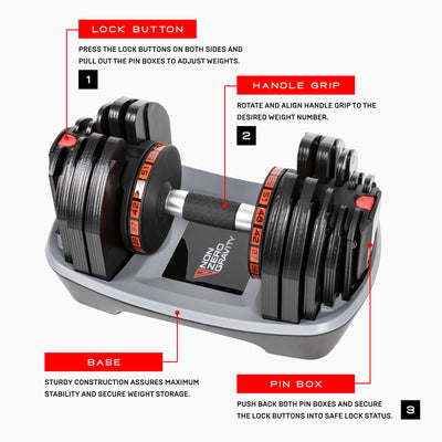 Nonzero Gravity PowerDyne Adjustable Iron Dumbbell Weights, 55 Pounds, Coal