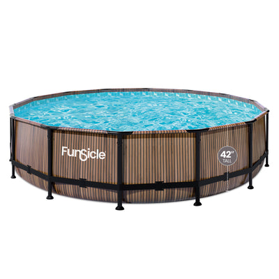 Funsicle 14' x 42" Oasis Round Outdoor Above Ground Pool, Natural Teak(Open Box)
