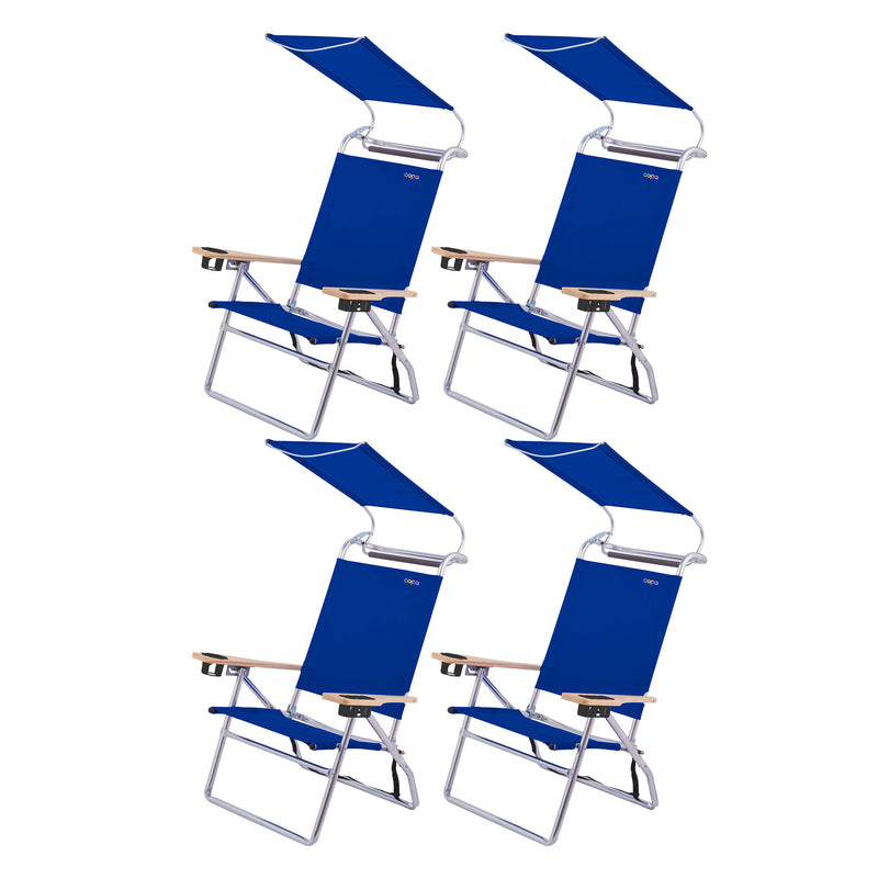 Copa Big Tycoon Aluminum 4 Position Folding Lounge Chair w/ Canopy, Blue (4 Pk)