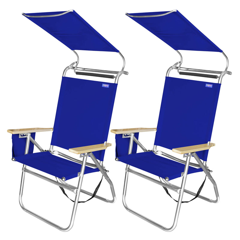 Copa Big Tycoon 4 Position Folding Lounge Chair w/ Canopy and Pouch, Blue (2 Pk)