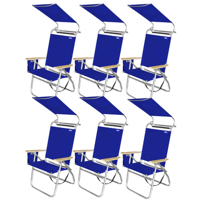 Copa Big Tycoon 4 Position Folding Lounge Chair w/ Canopy and Pouch, Blue (6 Pk)