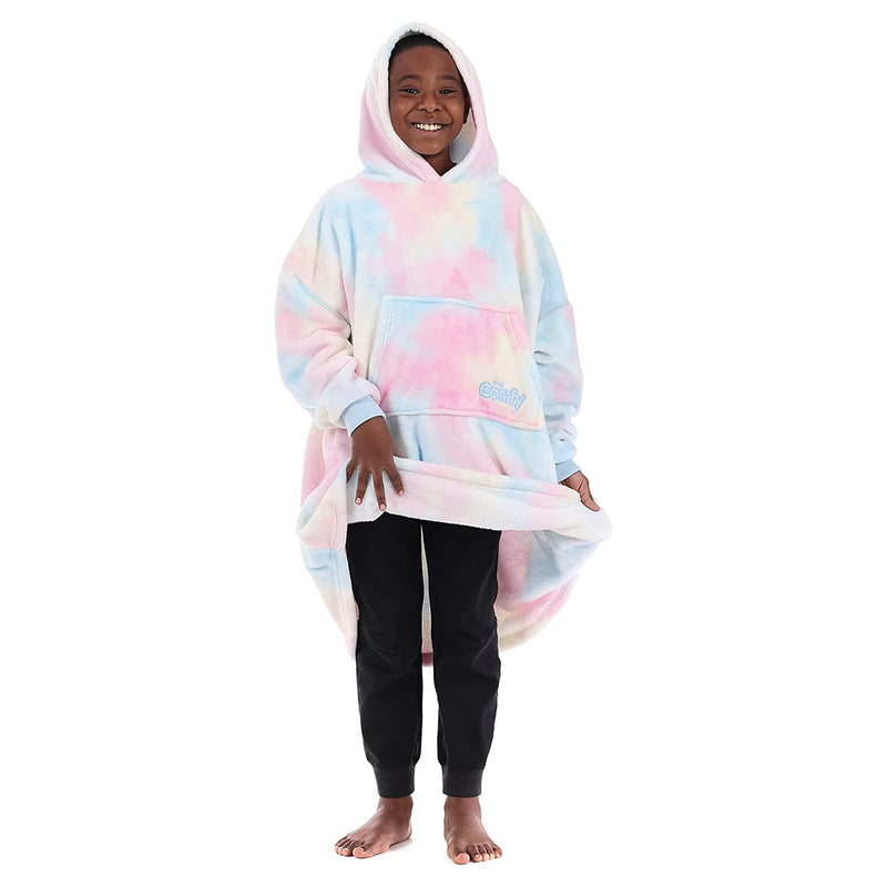 The Comfy Dream Jr Microfiber Kid Blanket Hoodie, Cotton Candy Tie Dye(Open Box)