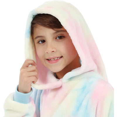 The Comfy Dream Jr Microfiber Kid Blanket Hoodie, Cotton Candy Tie Dye(Open Box)