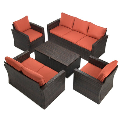 JYED DECOR 5pc Wicker Outdoor Patio Conversation Sofa Furniture Set, Orange