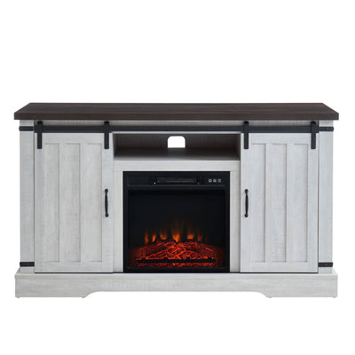 JYED DECOR Sliding Barn Door Electric Fireplace TV Stand Media Console, White