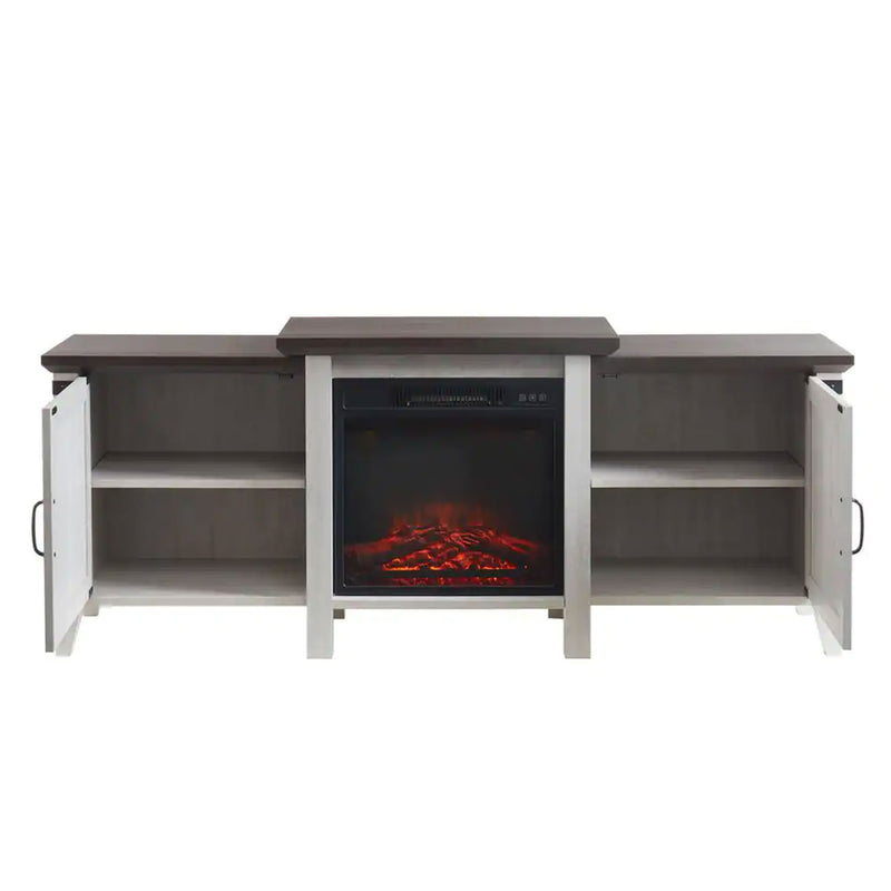 Edyo Living 63in Wooden Electric Fireplace TV Stand Console, Grey (Open Box)