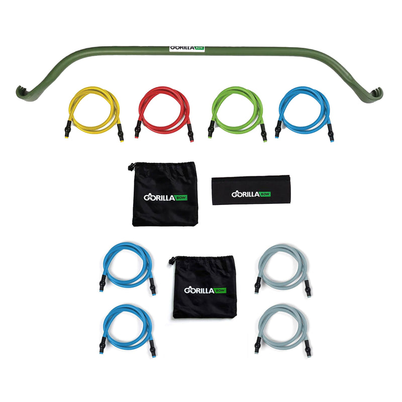 Gorilla Bow Resistance Bands & Exercise Bow, Green + 220 Pound Heavy Band Kit