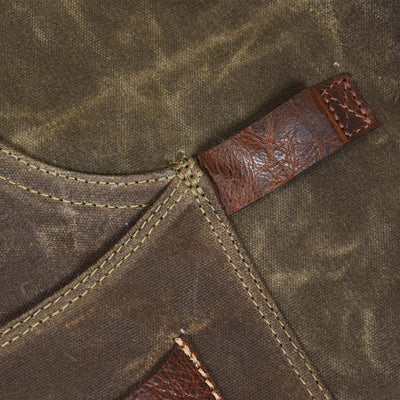 Aaron Leather Goods Turin Waxed Canvas Apron with Leather Pockets, Seaweed Green