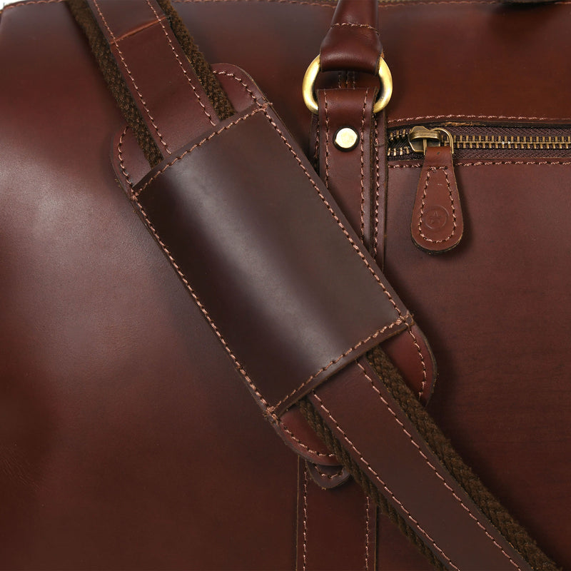 Aaron Leather Goods Taranto Hard Wax Buffalo Leather Weekender Bag, Tawny Brown