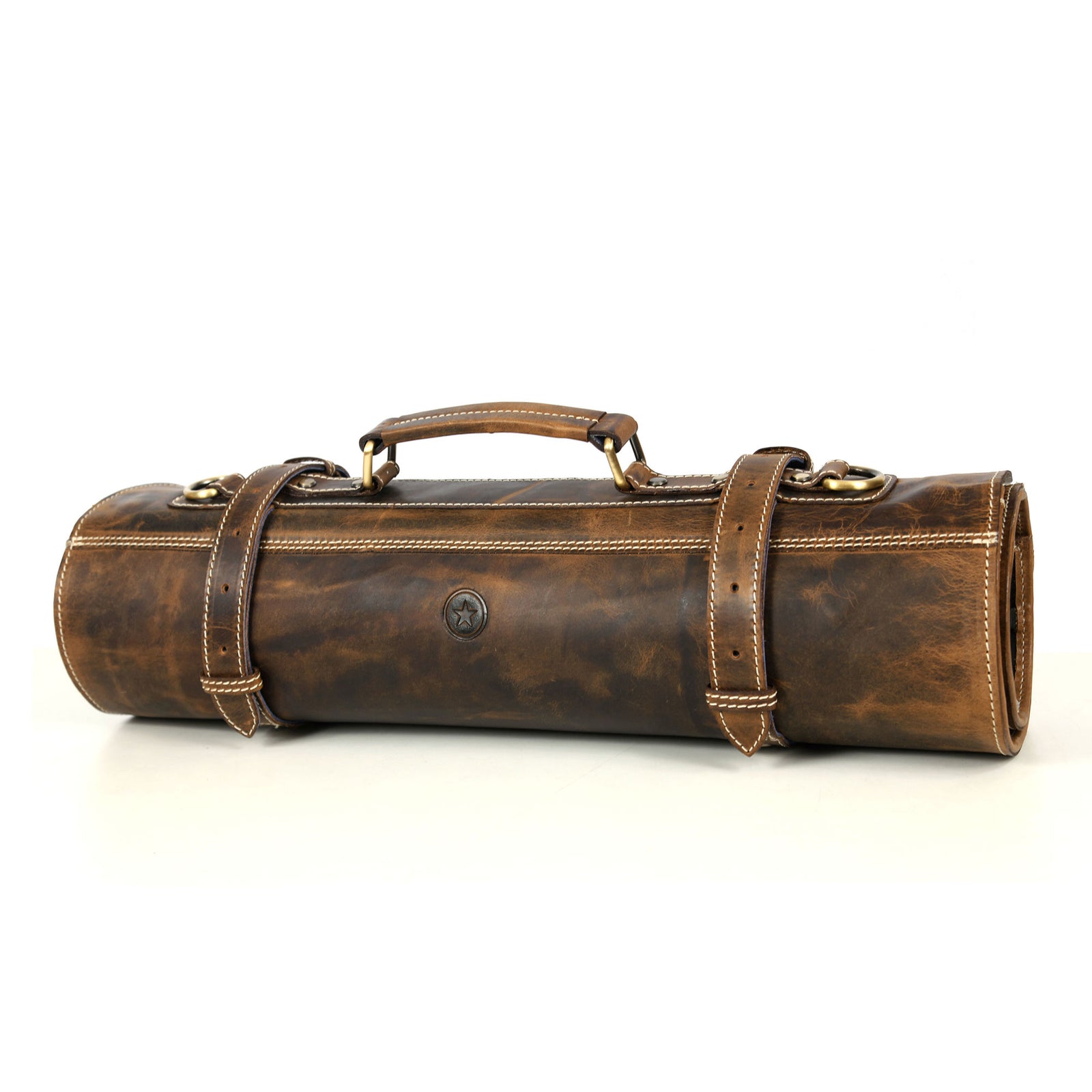 Aaron Leather Goods Tuscania Knife Roll Storage Bag Case, Cedar & Royal Blue - VMInnovations