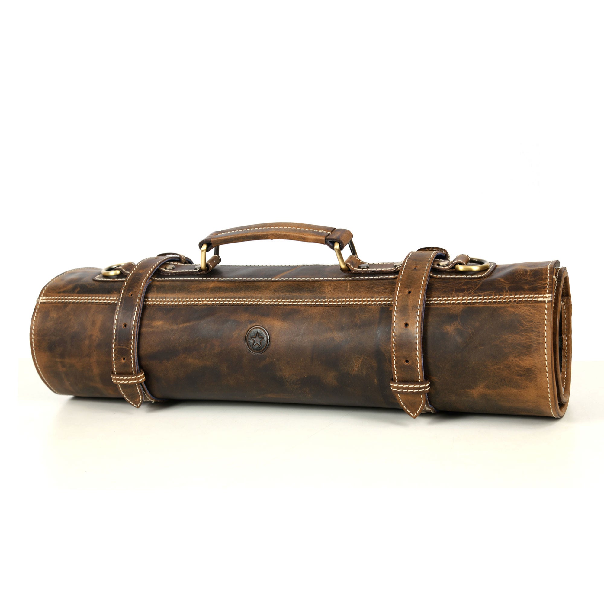 Aaron Leather Goods Tuscania Knife Roll Storage Bag Case, Cedar & Royal Blue - VMInnovations