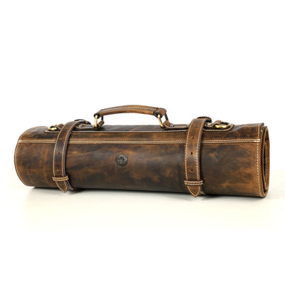 Aaron Leather Goods Tuscania Knife Roll Storage Bag Case, Cedar & Royal Blue - VMInnovations