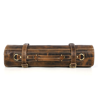 Aaron Leather Goods Tuscania Knife Roll Storage Bag Case, Cedar & Royal Blue - VMInnovations