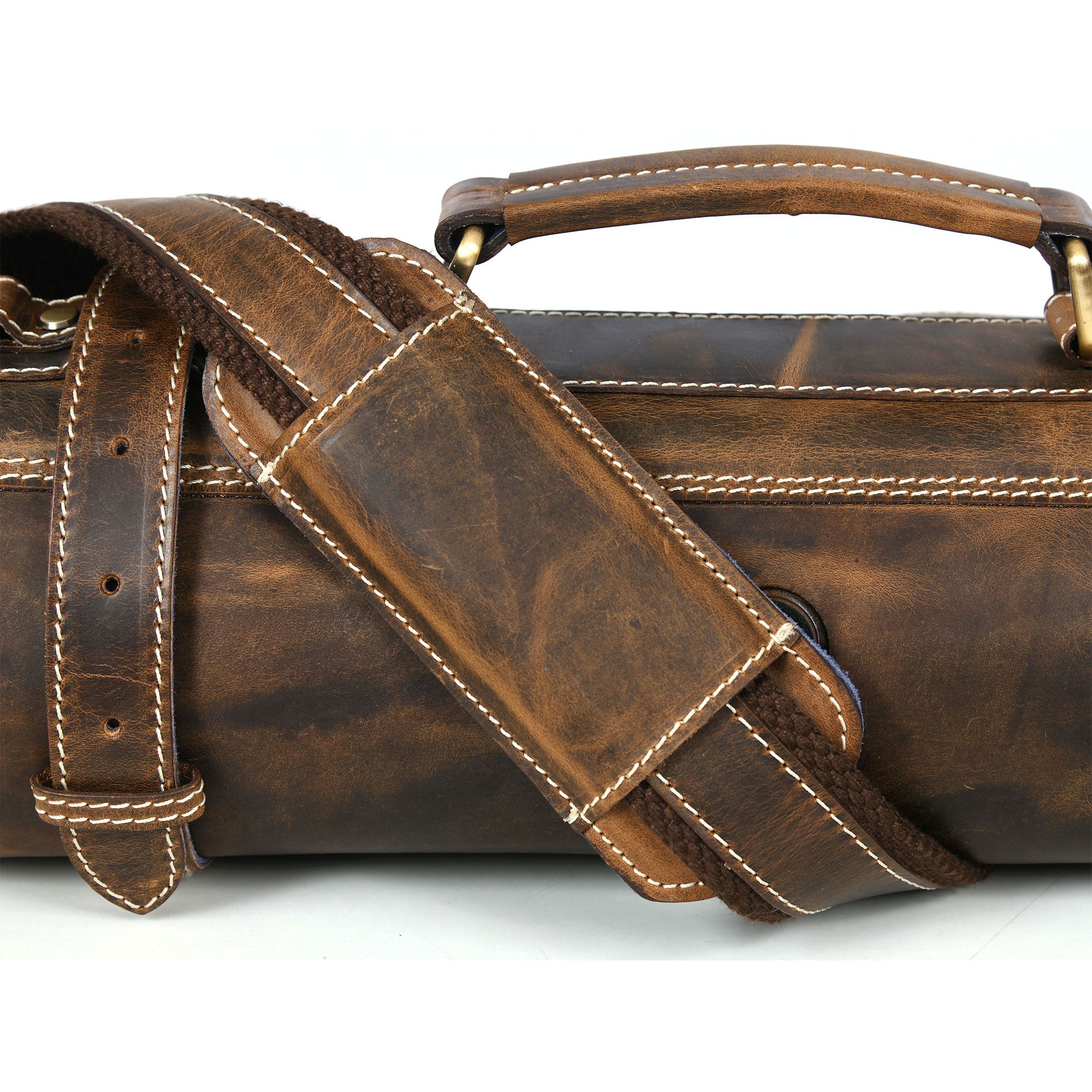 Aaron Leather Goods Tuscania Knife Roll Storage Bag Case, Cedar & Royal Blue - VMInnovations
