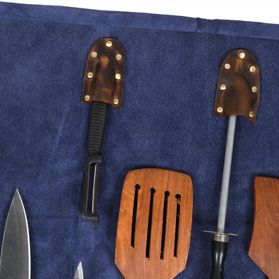 Aaron Leather Goods Tuscania Knife Roll Storage Bag Case, Cedar & Royal Blue - VMInnovations