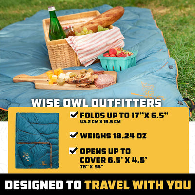Wise Owl Outfitters Toasty Traveler Insulated Camping Quilt Blanket, Marine Blue
