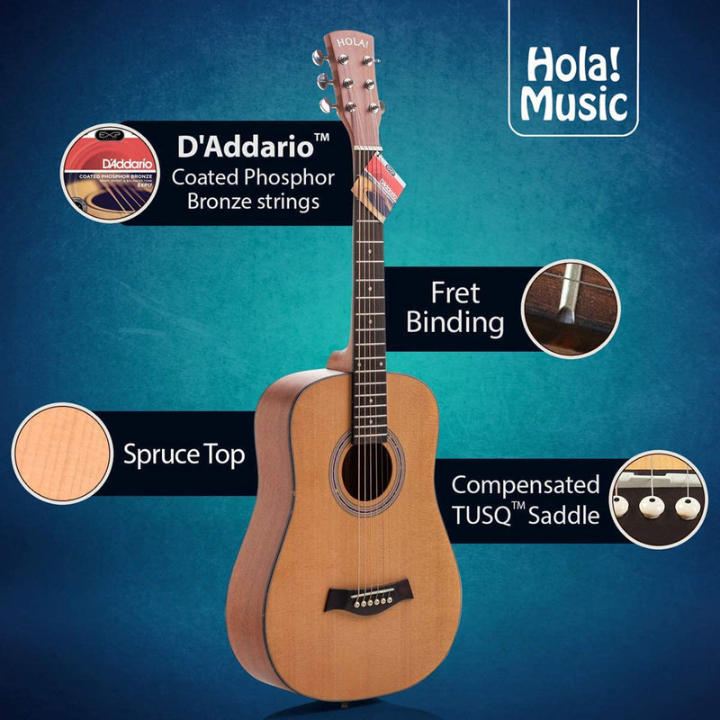 Hola! Music 36 Inch Beginner Acoustic Guitar Set for Kids Ages 8 to 12, Natural