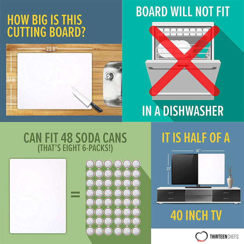 Thirteen Chefs 24 x 18 Inch Dishwasher Safe HDPE Plastic Cutting Board, White