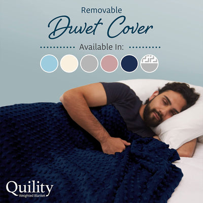 Quility 30 Pound Weighted Blanket Duvet Cover for Adults, King 86" x 92," Navy