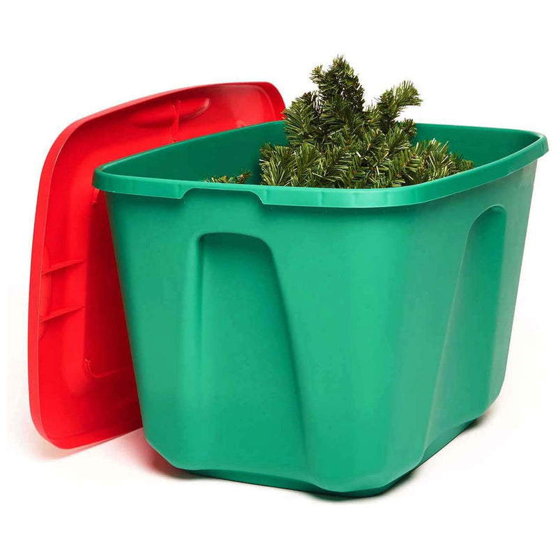 18gl Heavy Duty Plastic Holiday Storage Totes, Green/Red (4 Pack)(Open Box)