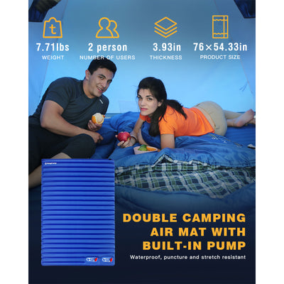 KingCamp 2-Person Sleeping Pad Lightweight Inflatable Air Mat, Blue (Open Box)