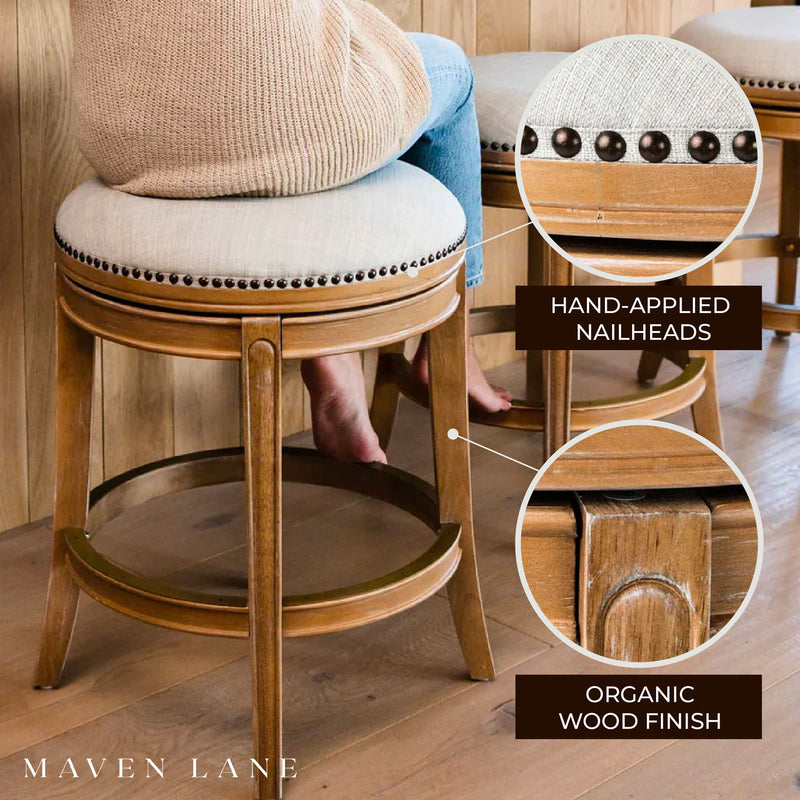 Maven Lane Alexander Backless Swivel Bar Stool, Weathered Oak, Counter Height