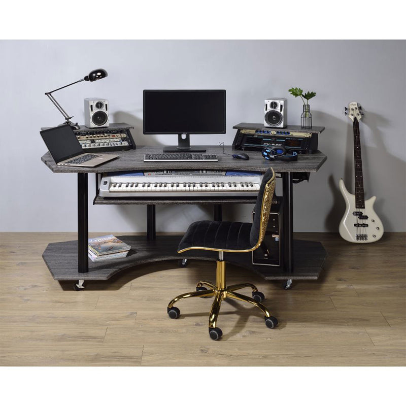 ACME 71" Eleazar Music Recording Studio Home Office Desk Hutch, Black Oak Finish