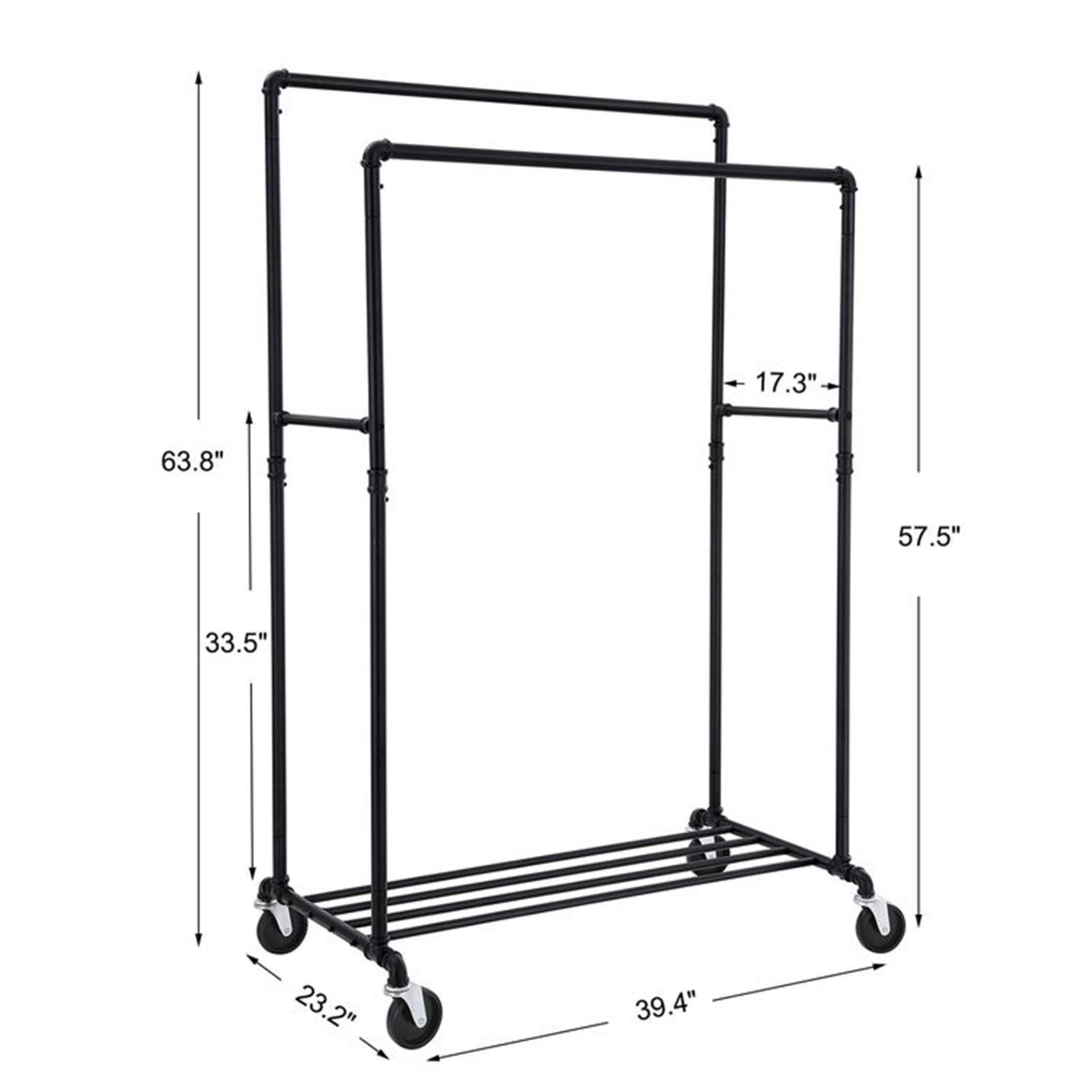 VASAGLE Industrial Rolling Garment Double Rail Clothes Rack w/Shelf, Black(Used) - VMInnovations