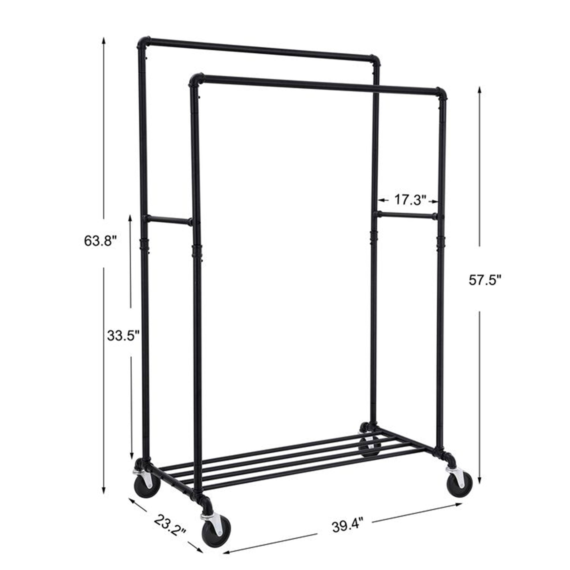 VASAGLE Industrial Rolling Garment Double Rail Clothes Rack w/Shelf, Black(Used) - VMInnovations