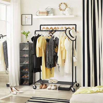 VASAGLE Industrial Rolling Garment Double Rail Clothes Rack w/Shelf, Black(Used) - VMInnovations
