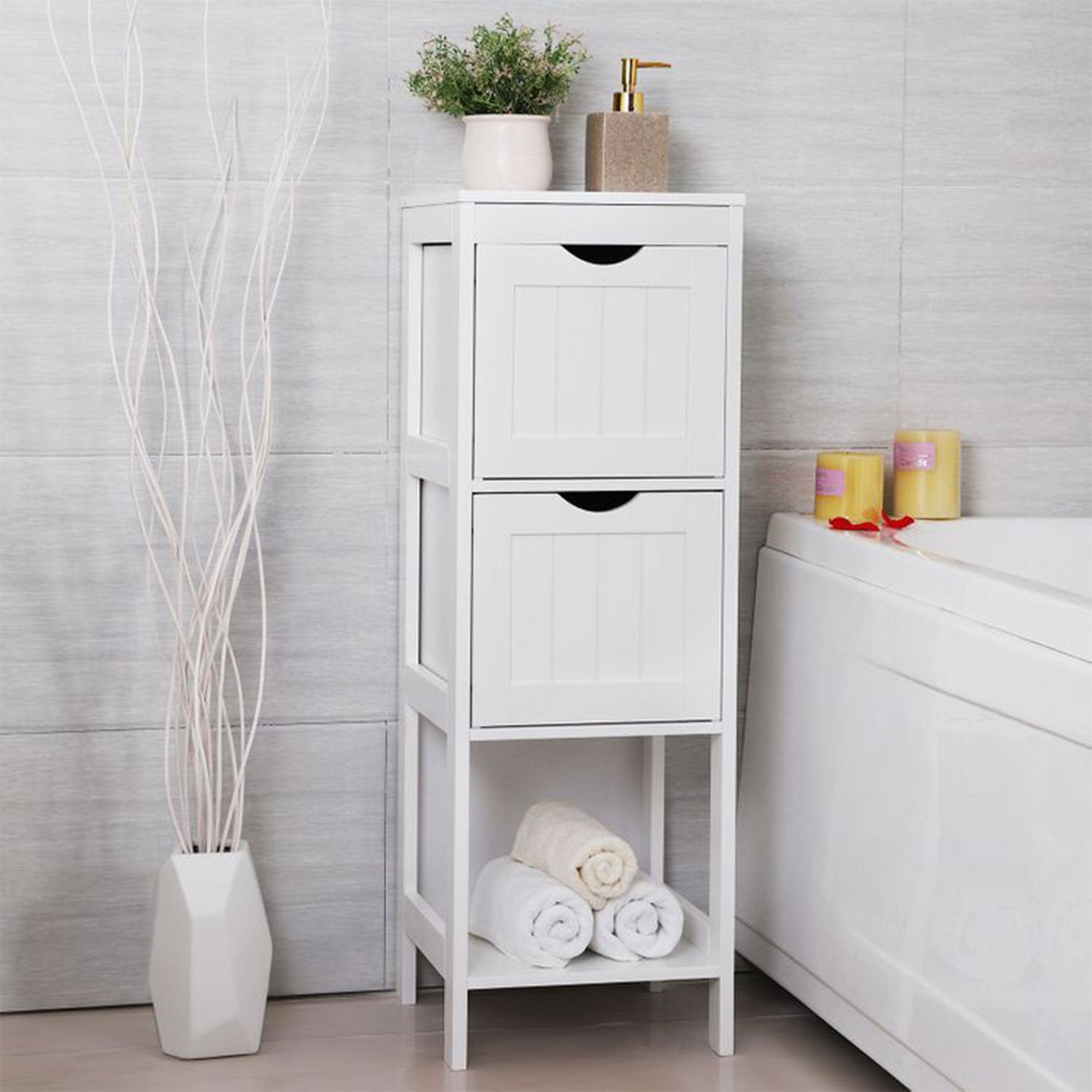 VASAGLE 2 Drawer Multifunctional Storage Cabinet Organizer Tower, White (Used) - VMInnovations
