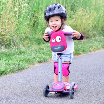 smarTrike T1 Adjustable 3-n-1 Kids Scooter with LED Wheels and Storage Bag, Pink