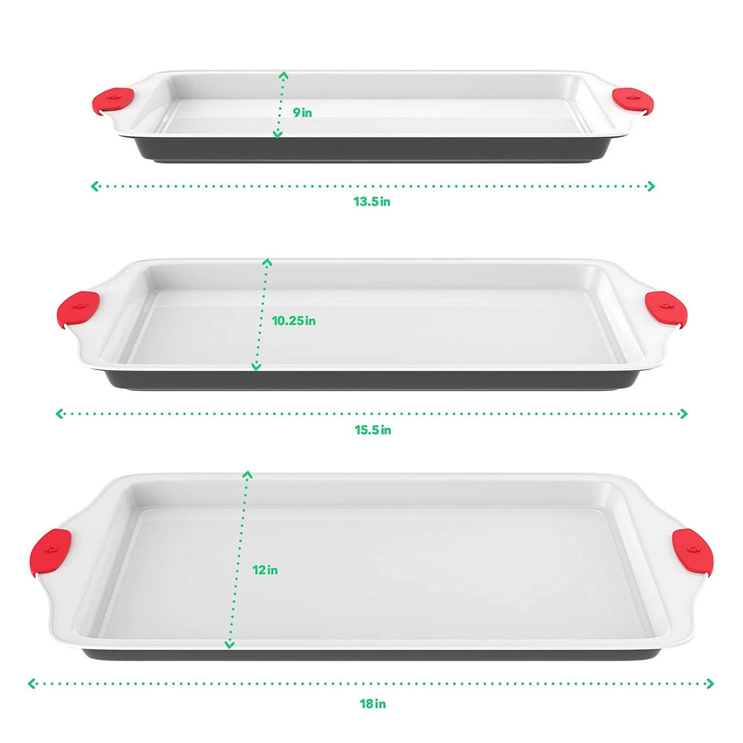 Vremi Trilogy Kitchen Baking Set with Quarter, Medium, & Half Sheet Pan (3 Pack)