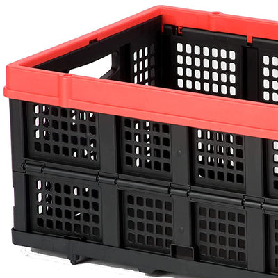 Magna Cart Tote 22" x 16" x 11" Collapsible Plastic Storage Crate, Black & Red