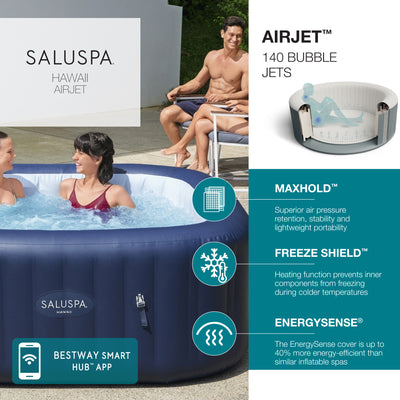Bestway SaluSpa Hawaii AirJet Inflatable Hot Tub with EnergySense Cover, Blue