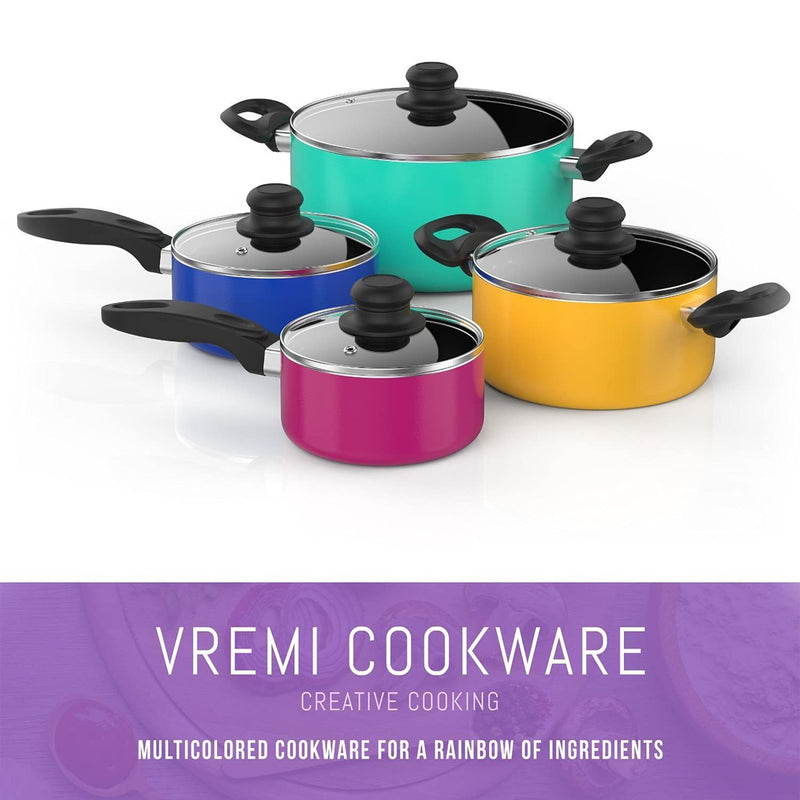 Vremi 15pc Nonstick Aluminum Pot and Pans Cookware Set w/ Cooking Utensils(Used)
