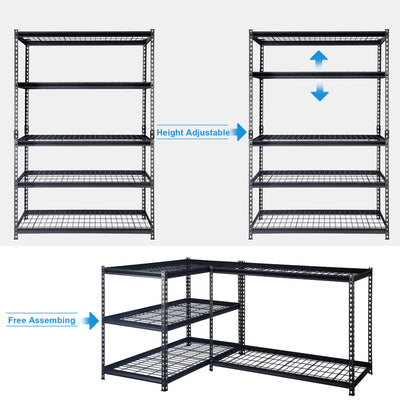 Pachira 48"W x 72"H 5 Shelf Steel Shelving for Home and Office Organizing, Black - VMInnovations