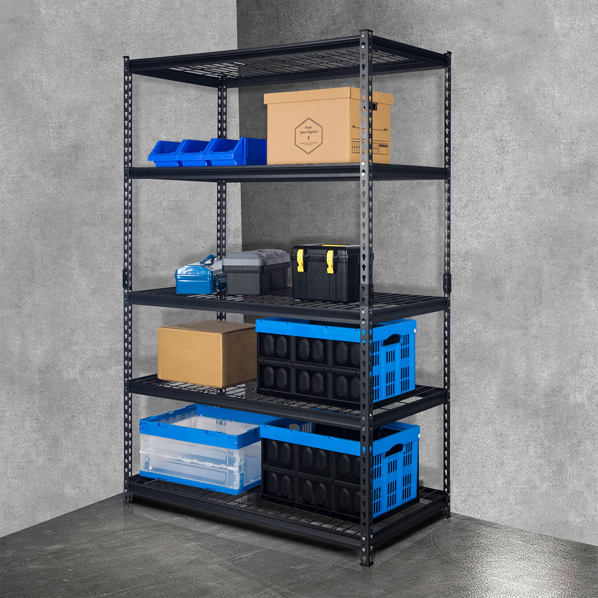 Pachira 48"W x 72"H 5 Shelf Steel Shelving for Home and Office Organizing, Black - VMInnovations