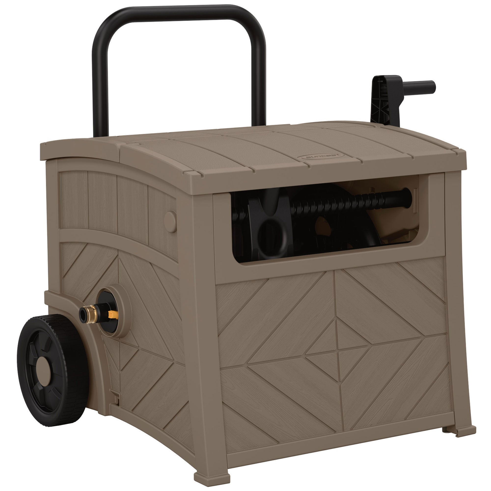 Suncast 150 Foot Baywood Smart Tube Wheeled Hose Reel Hideaway Cart, Dark Taupe - VMInnovations