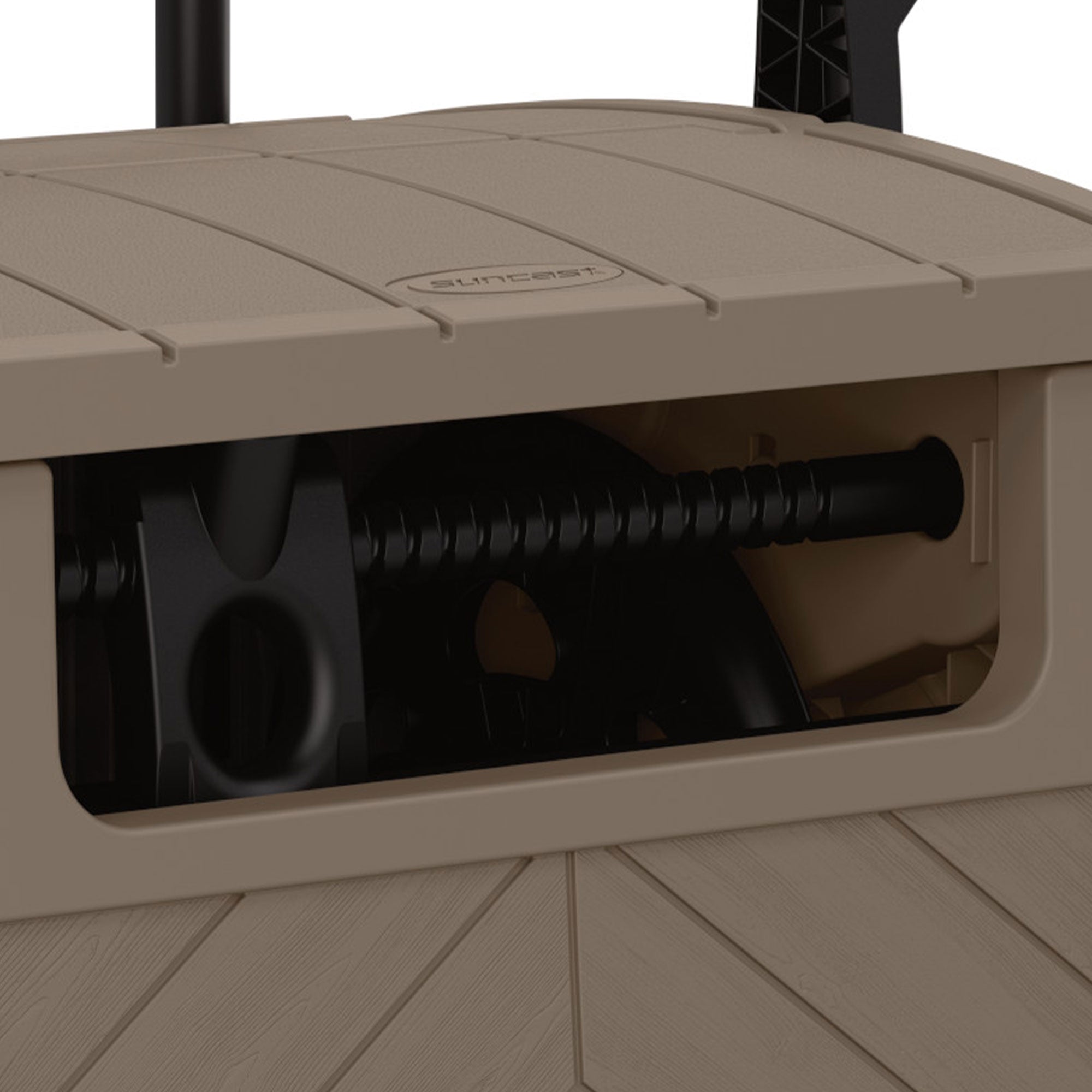 Suncast 150 Foot Baywood Smart Tube Wheeled Hose Reel Hideaway Cart, Dark Taupe - VMInnovations