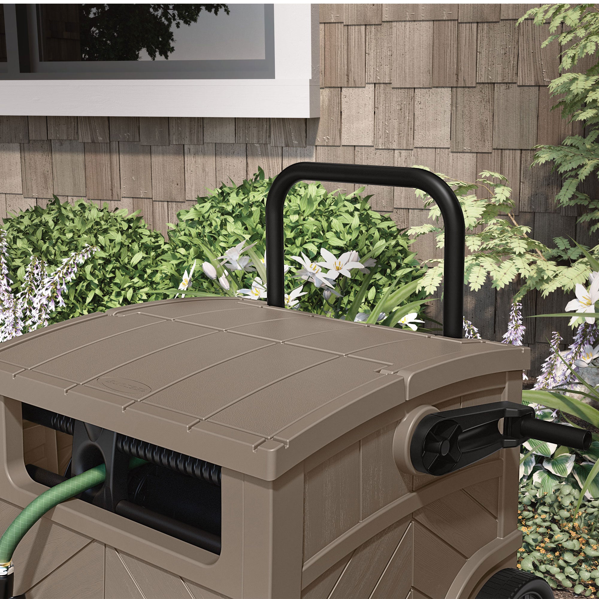 Suncast 150 Foot Baywood Smart Tube Wheeled Hose Reel Hideaway Cart, Dark Taupe - VMInnovations