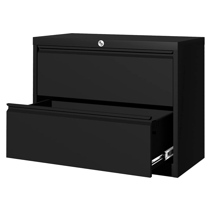AOBABO 35" Locking 2 Drawer Metal Office Storage Filing Cabinet, Black(Open Box)