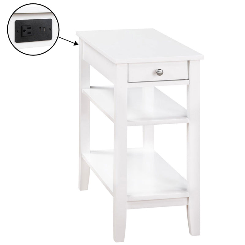 Convenience Concepts American Heritage End Table with Charging Station, White