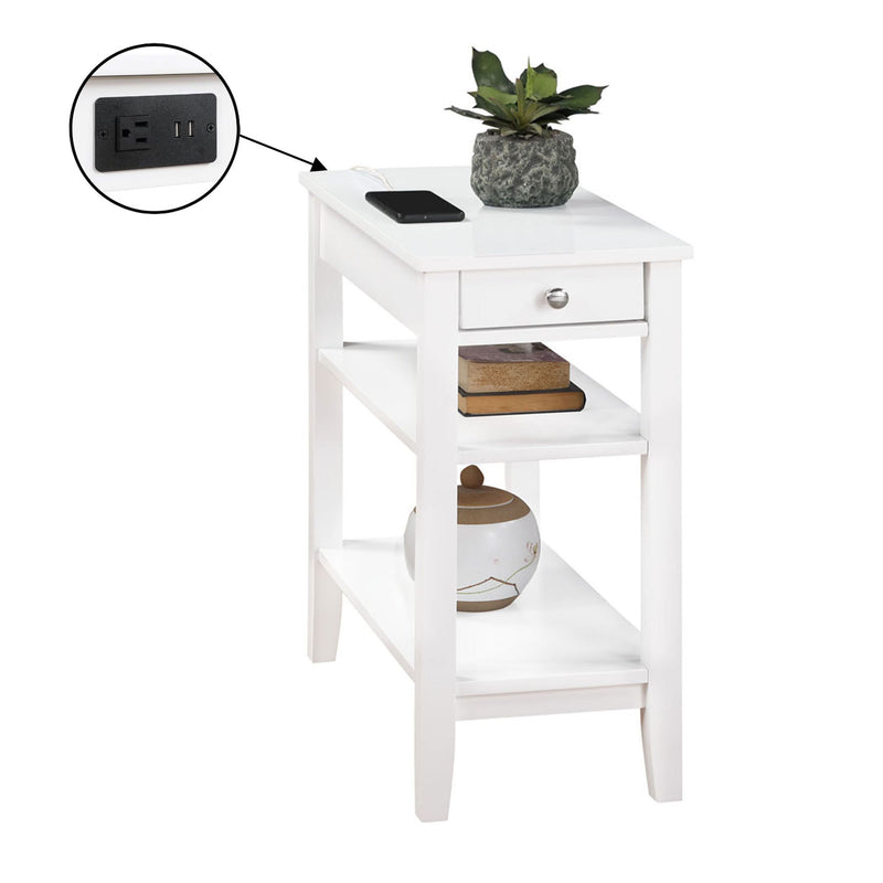 Convenience Concepts American Heritage End Table with Charging Station, White