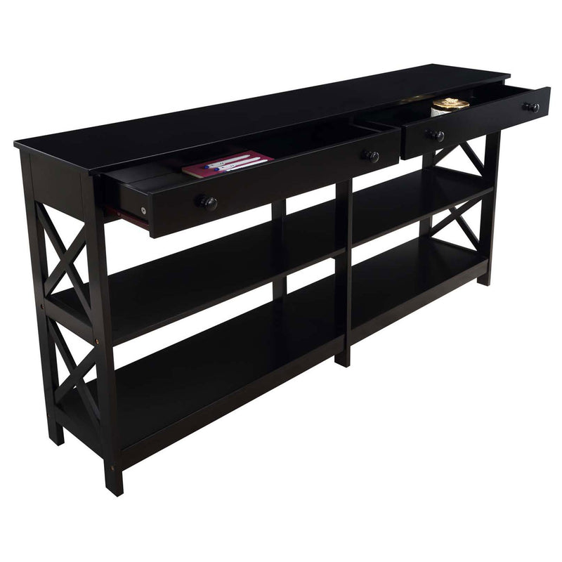 Convenience Concepts Oxford 60" Console Table with 2 Drawers and Shelves, Black