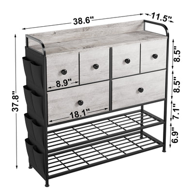 REAHOME 6 Fabric Drawer Dresser with 2 Tier Storage Shelf & Pockets, Dark Taupe