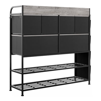 REAHOME 6 Fabric Drawer Dresser with 2 Tier Storage Shelf & Pockets, Dark Taupe