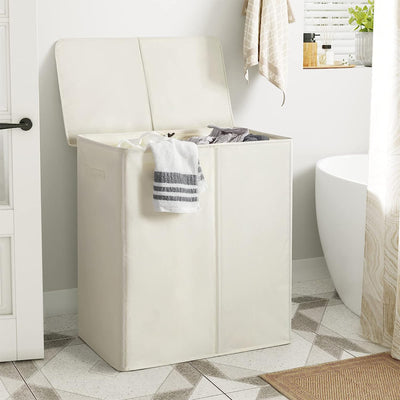 WOWLIVE 154L Fabric Double Laundry Hamper with Lid and Removable Bags, Beige