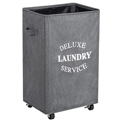 WOWLIVE 90L Rectangular Deluxe Laundry Service Rolling Basket, Heathered Gray