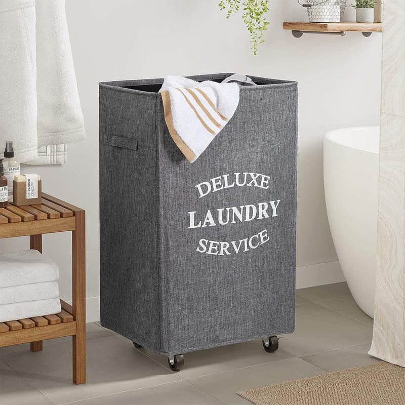 WOWLIVE 90L Rectangular Deluxe Laundry Service Rolling Basket, Heathered Gray